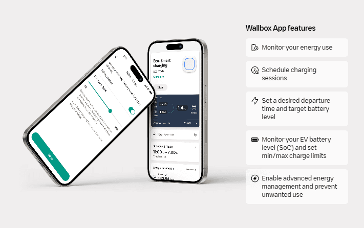 Wallbox app screens and connected charging features