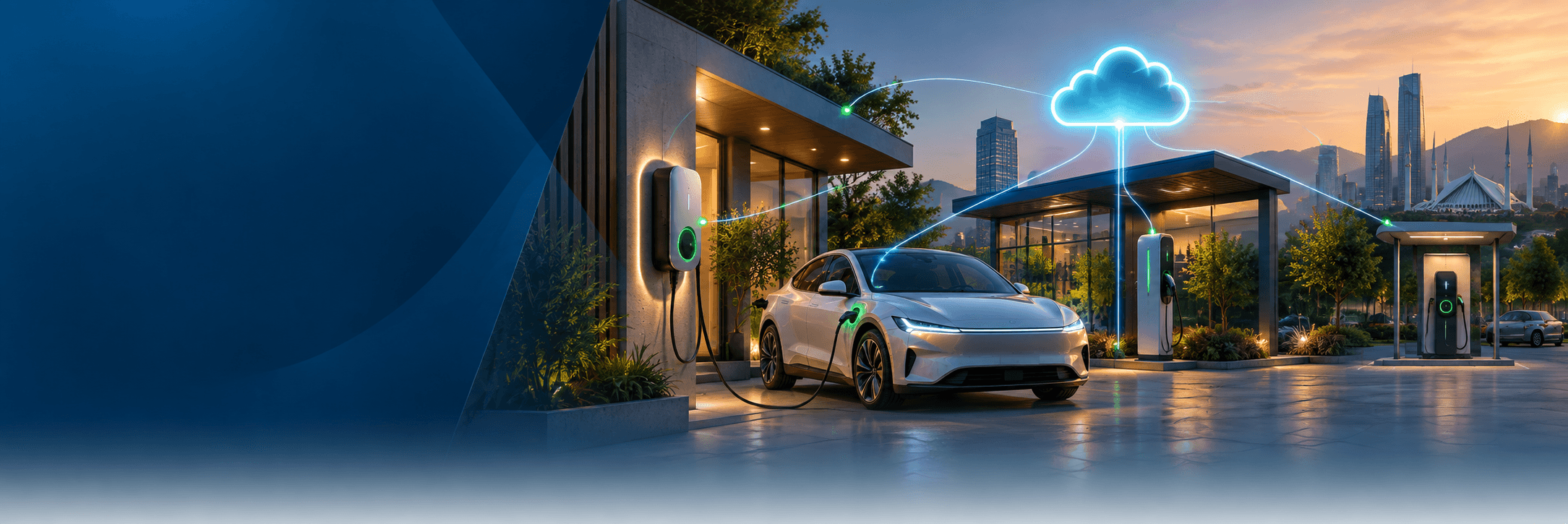 Connected home, workplace and public EV chargers linked through an OCPP network