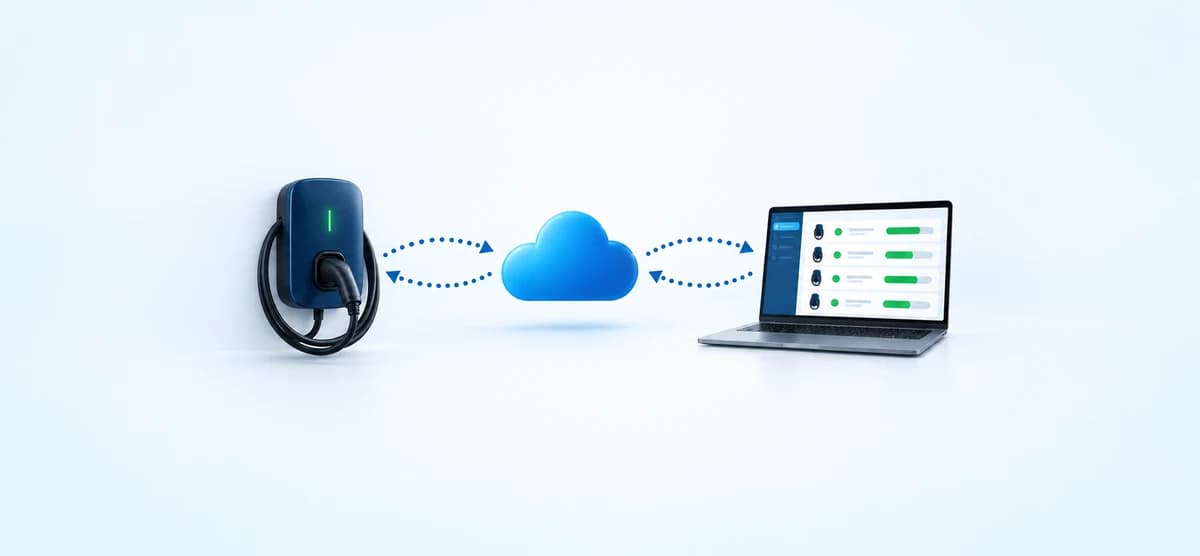 EV charger communicating through a cloud with a charging management dashboard