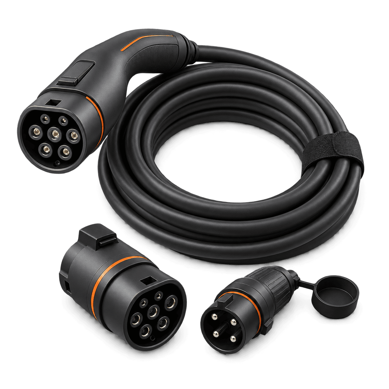Coiled EV charging cable with Type 2 connector